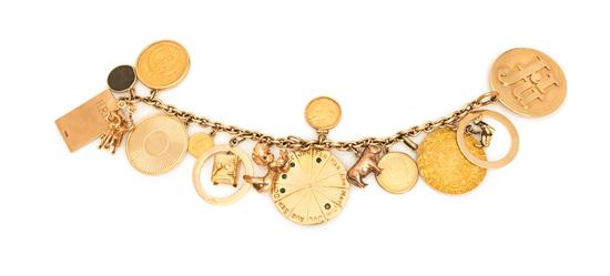 Appraisal: Sale Lot A Yellow Gold Bracelet with Attached Charms consisting