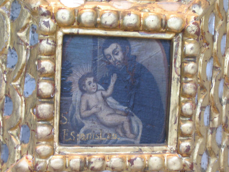 Appraisal: SPANISH COLONIAL St Stanislaus and Christ oil on panel contained