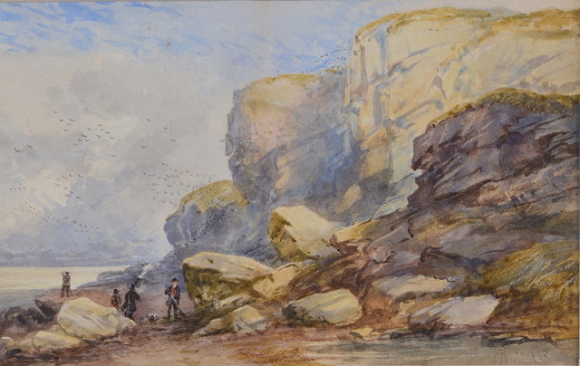 Appraisal: Follower of David CoxFigures on a rocky beach signed David