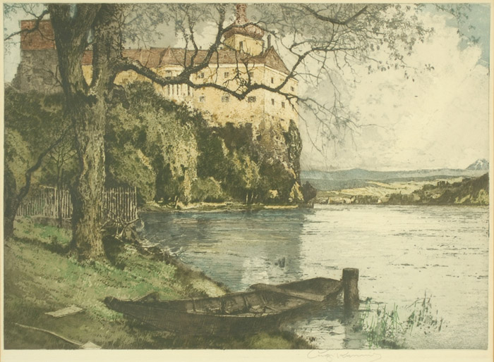 Appraisal: LUIGI KASIMIR ETCHING AND AQUATINT Austrian - Titled Persenberg Castle