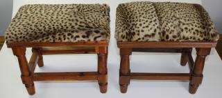 Appraisal: pr of mid-century footstools upholstered with spotted cat fur some