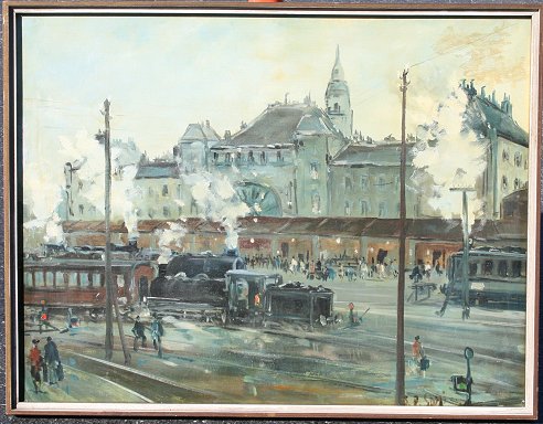 Appraisal: ILLEGIBLY SIGNED PARIS RAIL PAINTING GARE DU NORD Oil Canvas