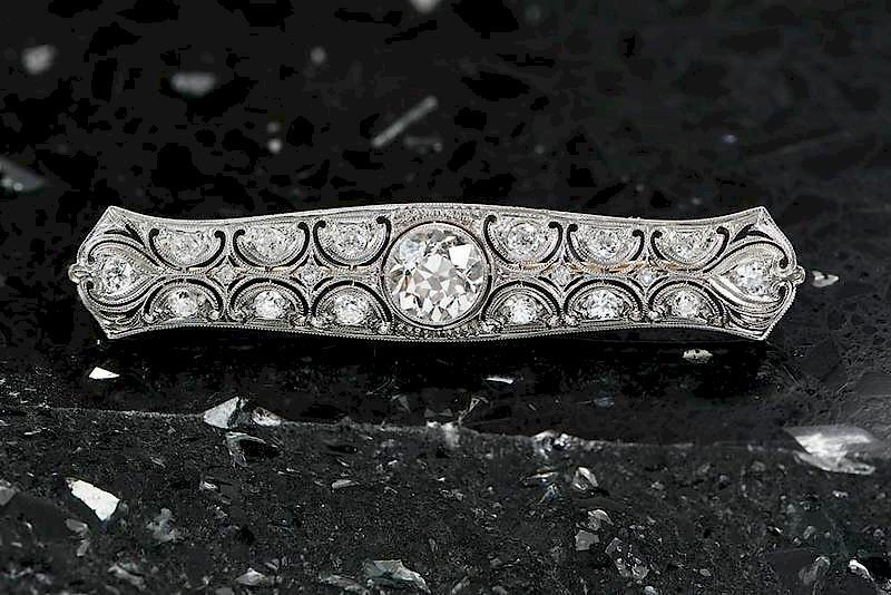 Appraisal: Antique Platinum and Diamond Bar Pin center old European cut