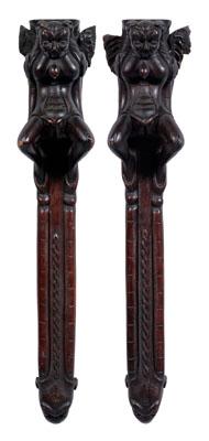 Appraisal: Pair gargoyle architectural elements carved mahogany stamped on backs quot