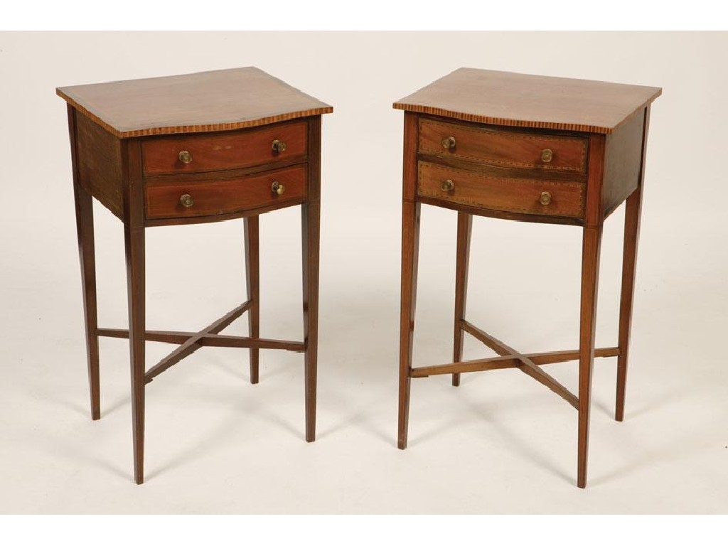 Appraisal: A NEAR PAIR OF EDWARDIAN MAHOGANY BEDSIDE CABINETS the rectangular