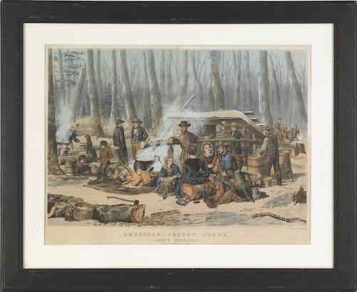 Appraisal: Currier Ives large folio hand colored lithograph titled Maple Sugaring