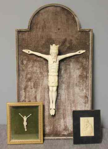 Appraisal: Antique Ivory Cruciform Christ Small ivory Christ in a shadowbox