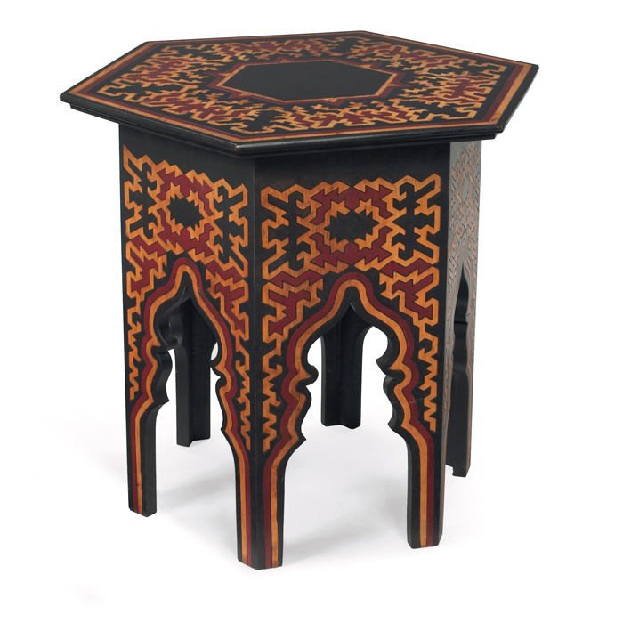 Appraisal: Arts and Crafts tabouret Flemish influenced form with a hexagonal