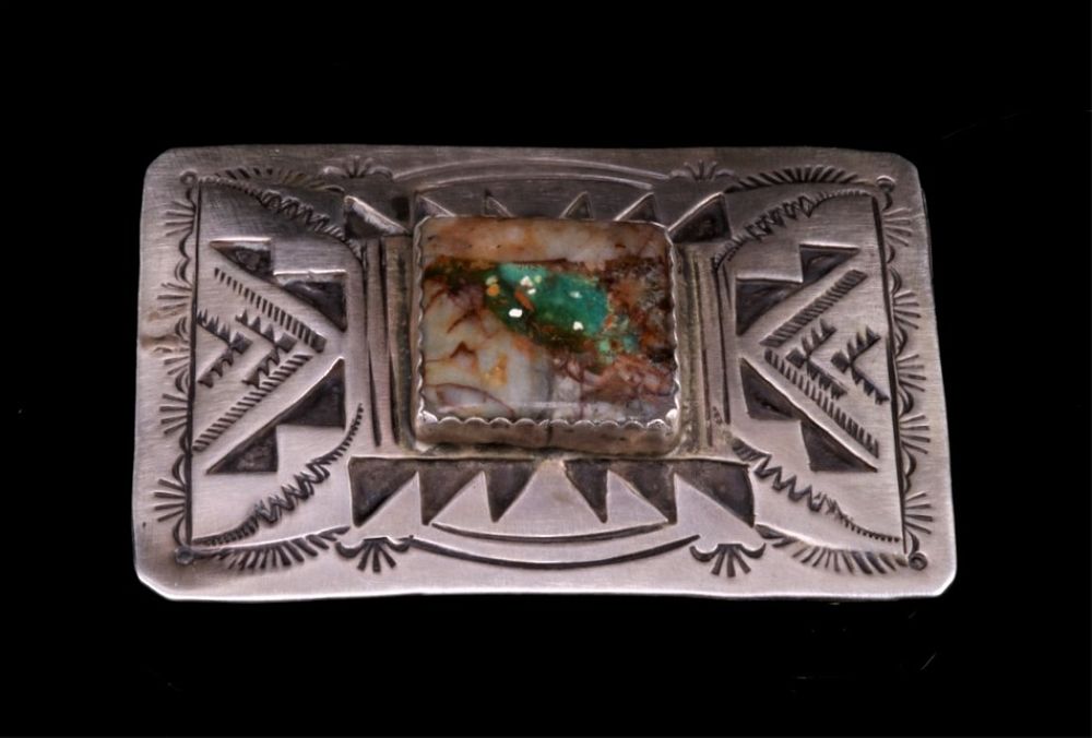 Appraisal: Navajo Henry Baca Sterling Silver Agate Buckle Featured in this