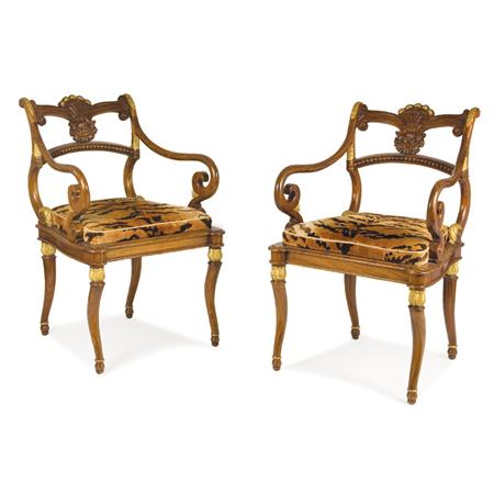 Appraisal: Pair of Regency Style Parcel Gilt Mahogany Armchairs Estimate -