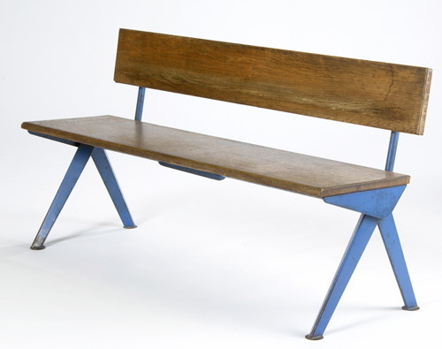 Appraisal: JEAN PROUVE Oak bench on enameled metal frame x x