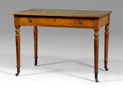 Appraisal: Regency style oak writing table green leather top over dovetailed