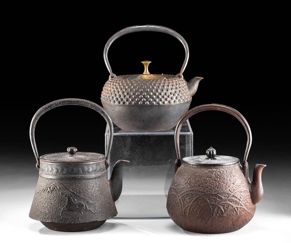 Appraisal: Lot of Three th C Japanese Iron Teapots East Asia