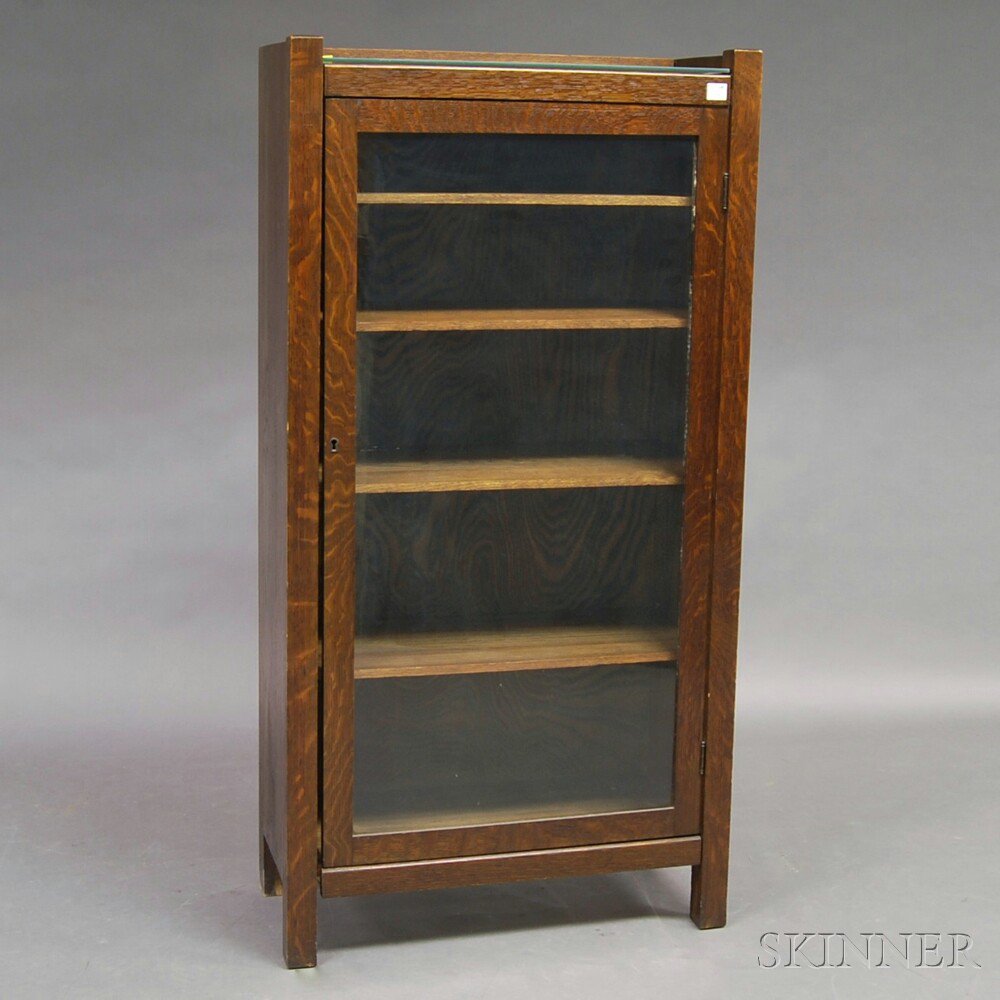 Appraisal: Oak Arts Crafts Glazed Bookcase ht wd dp in Estimate