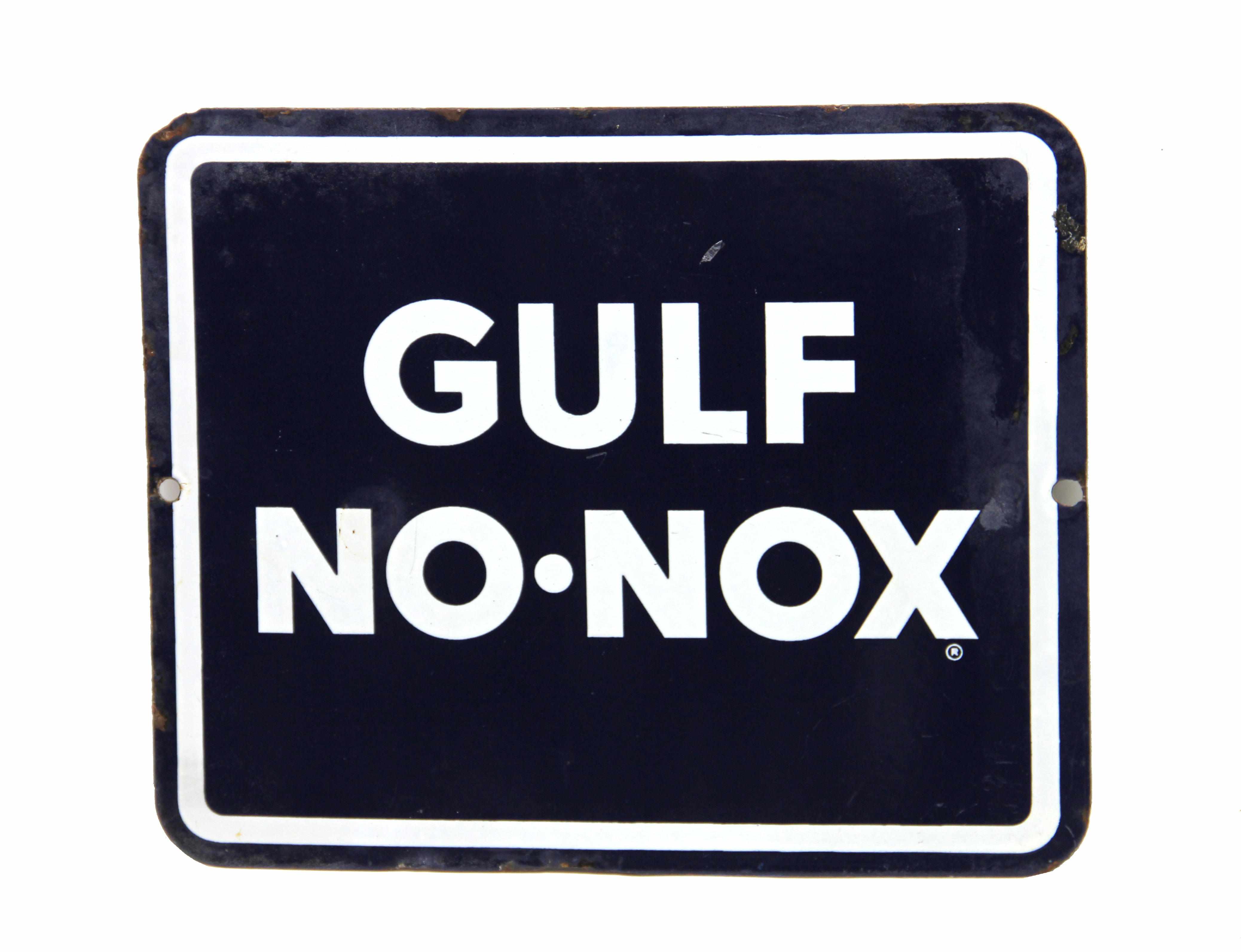 Appraisal: A rare Gulf ''No Nox'' pump plate blue porcelain enamel