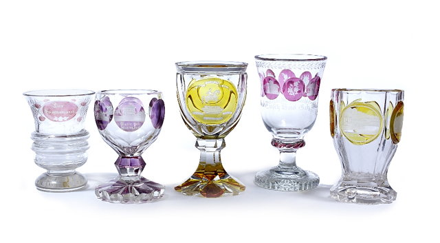 Appraisal: A collection of five Bohemian clear glass goblets th centurypink