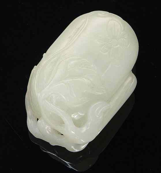 Appraisal: Chinese Qing carved jade pendant depictingsquash and butterflies ''H x