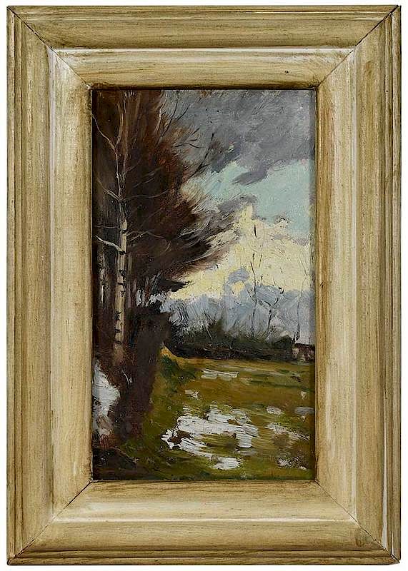 Appraisal: American School Landscape th century Birch Tree and Mountain oil