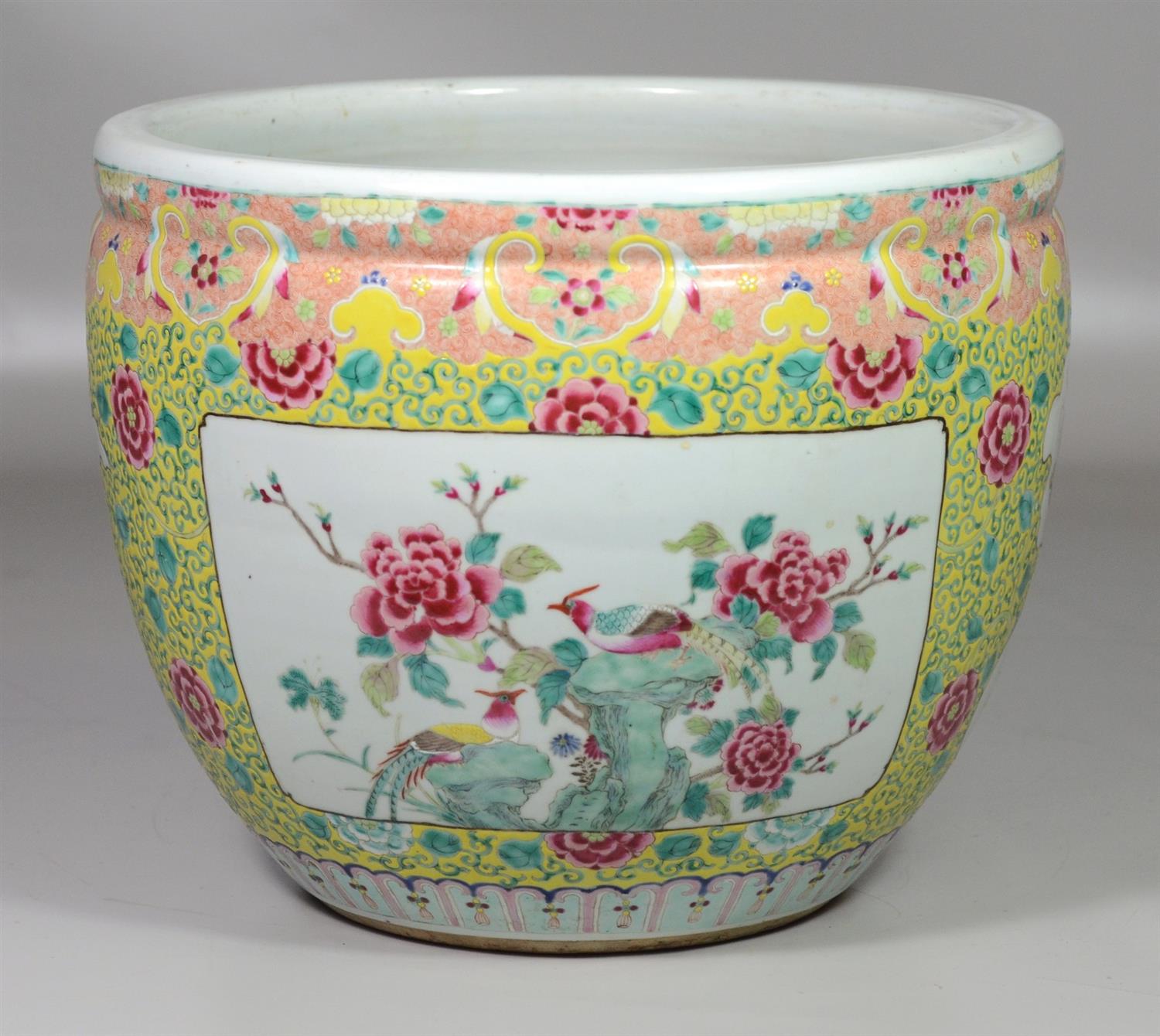 Appraisal: Chinese Famille Jaune porcelain jardiniere about tall and wide