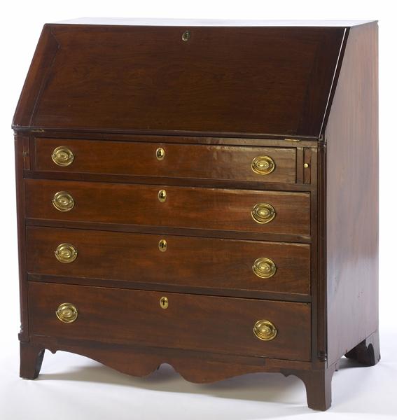 Appraisal: FEDERAL PERIOD Slant-front mahogany desk with fitted interior and French