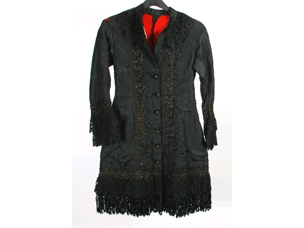 Appraisal: LADY'S VICTORIAN LONG BLACK SATIN JACKET with button up front