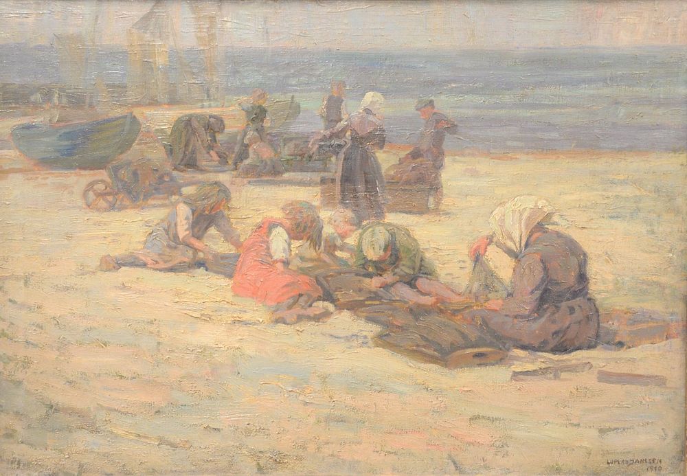 Appraisal: Luplau Janssen Danish - beach scene with ships and figures