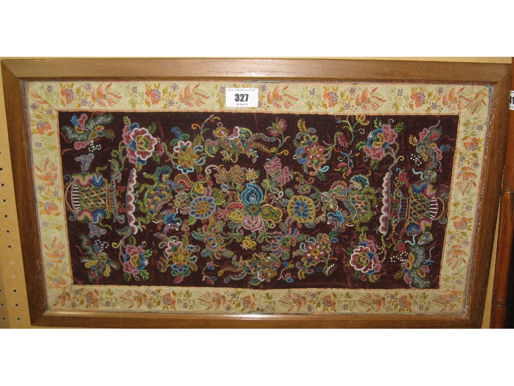 Appraisal: Framed oriental beadwork panel