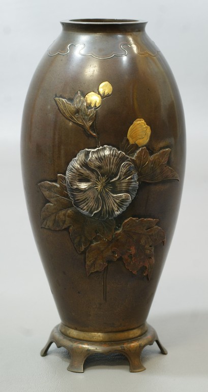 Appraisal: Japanese Mixed Metal Bronze Vase inlaid with gold silver copper