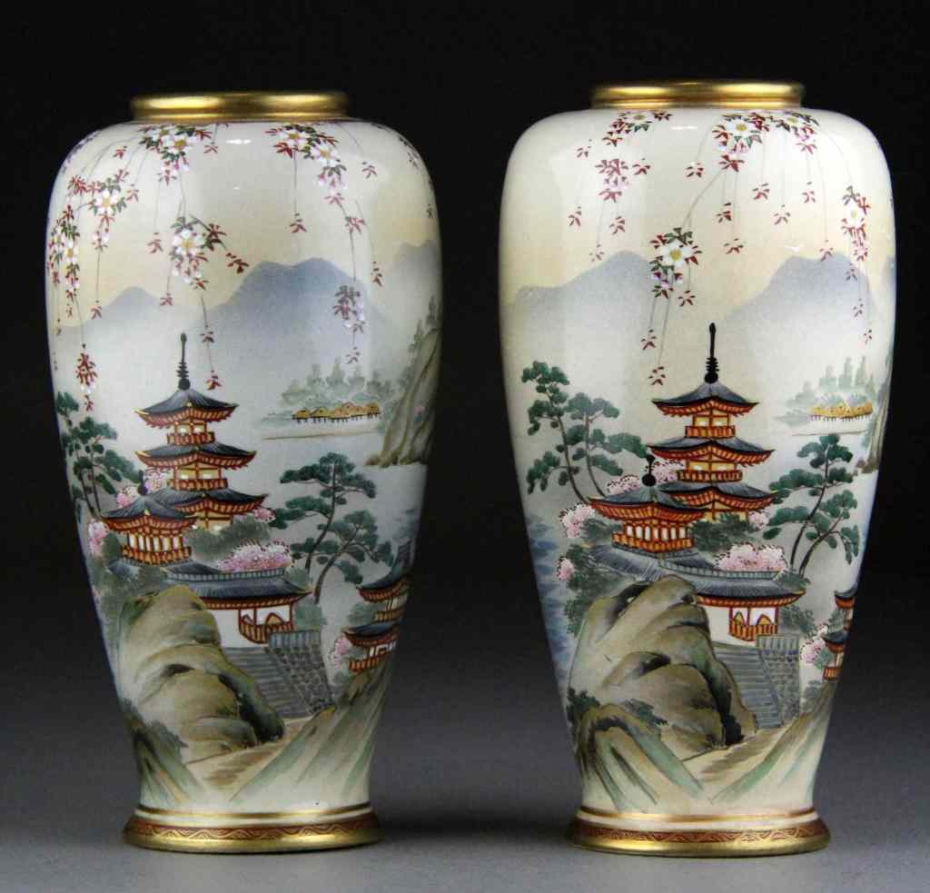 Appraisal: Pr Fine Japanese Satsuma Vases - Meiji PeriodFinely enameled to