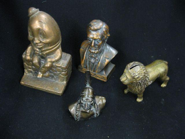 Appraisal: pc Metalware Lot figural lion back Humpty Dumpty bank Lincoln