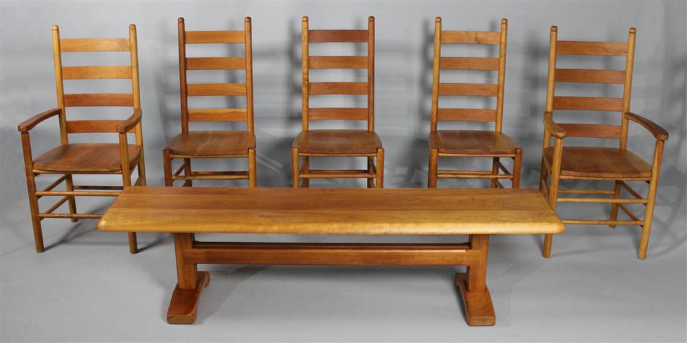 Appraisal: SET OF FIVE BORKHOLDER CHERRY AMISH CRAFTED LADDERBACK CHAIRS TOGETHER