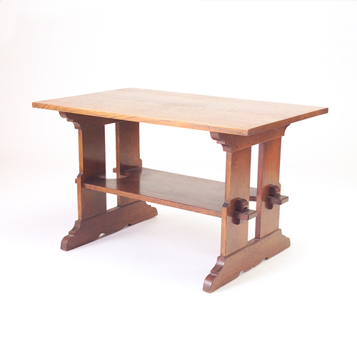 Appraisal: L J G Stickley trestle table with double plank sides