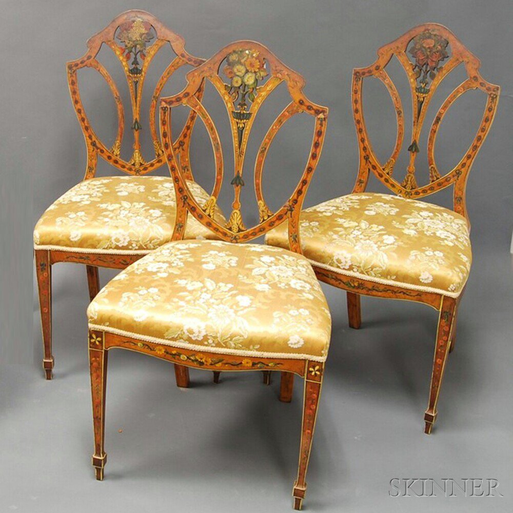 Appraisal: Set of Four Continental Neoclassical Fruitwood and Polychrome Side Chairs