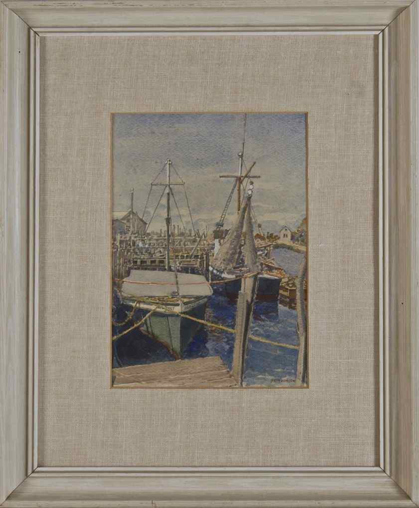 Appraisal: JOHN ROSS THOMSONAmerican th th CenturyDocked fishing boats Signed lower