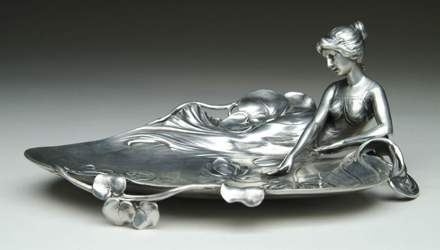 Appraisal: WMF CARD TRAY Outstanding Art Nouveau card tray has reclining