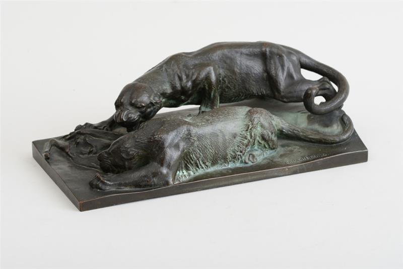 Appraisal: AFTER JULIUS HAEHNEL - DEVOURING THE KILL Bronze inscribed in