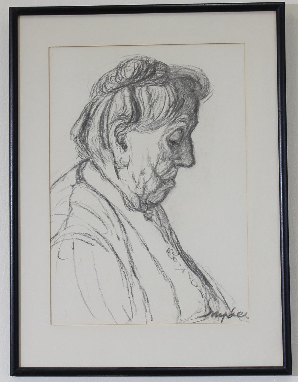 Appraisal: AMANDA TESTER SNYDER Oregon - graphite on paper Grandma portrait