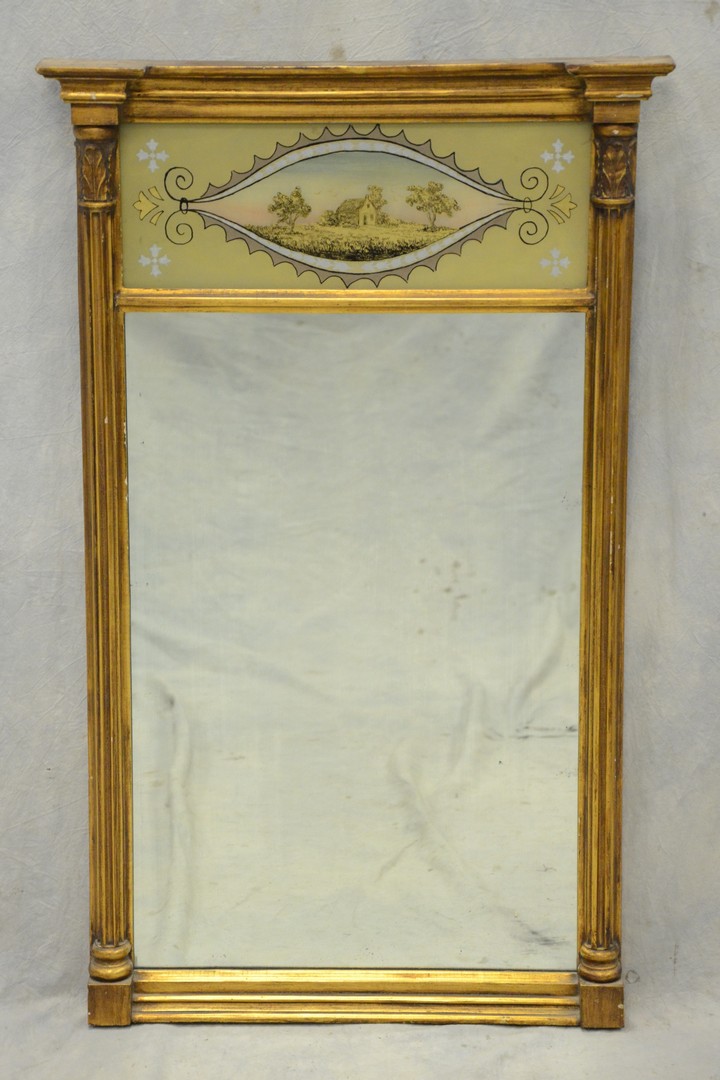 Appraisal: Gilt framed Federal style wall mirror with egliomaise panel depicting