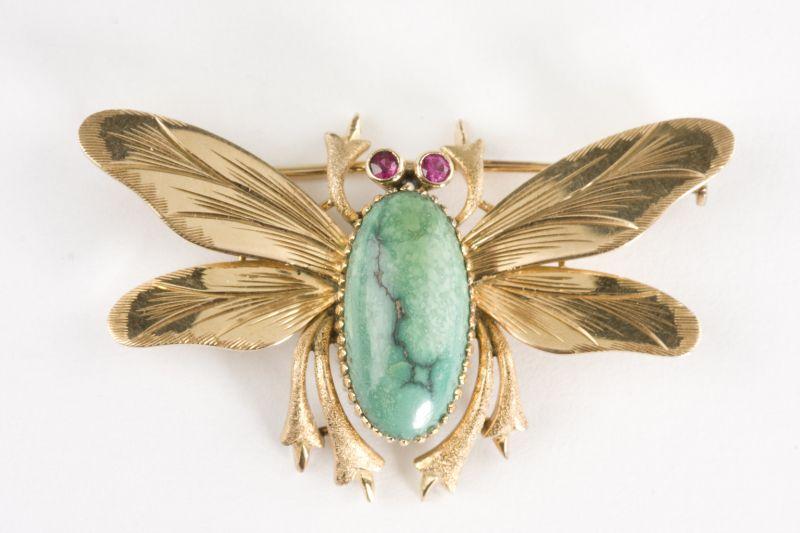 Appraisal: KT Turquoise and Ruby Beetle Brooch designed as a beetle