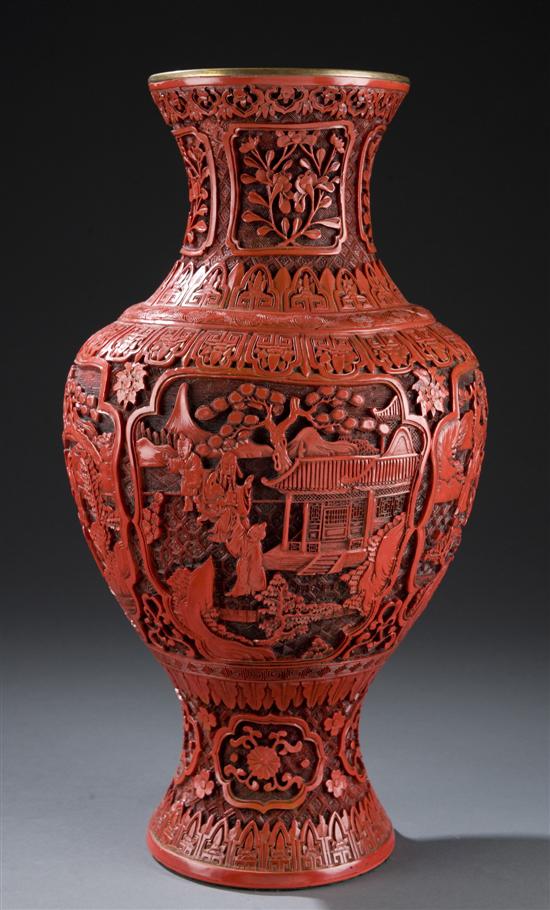 Appraisal: Chinese cinnabar vase st half th century Of baluster form