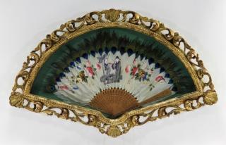 Appraisal: C Chinese Peacock Feather Painted Bamboo Fan CHINA LATE TH