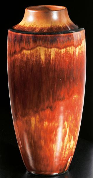 Appraisal: GRAND FEU Tall and exceptional vase covered in mahogany flambe