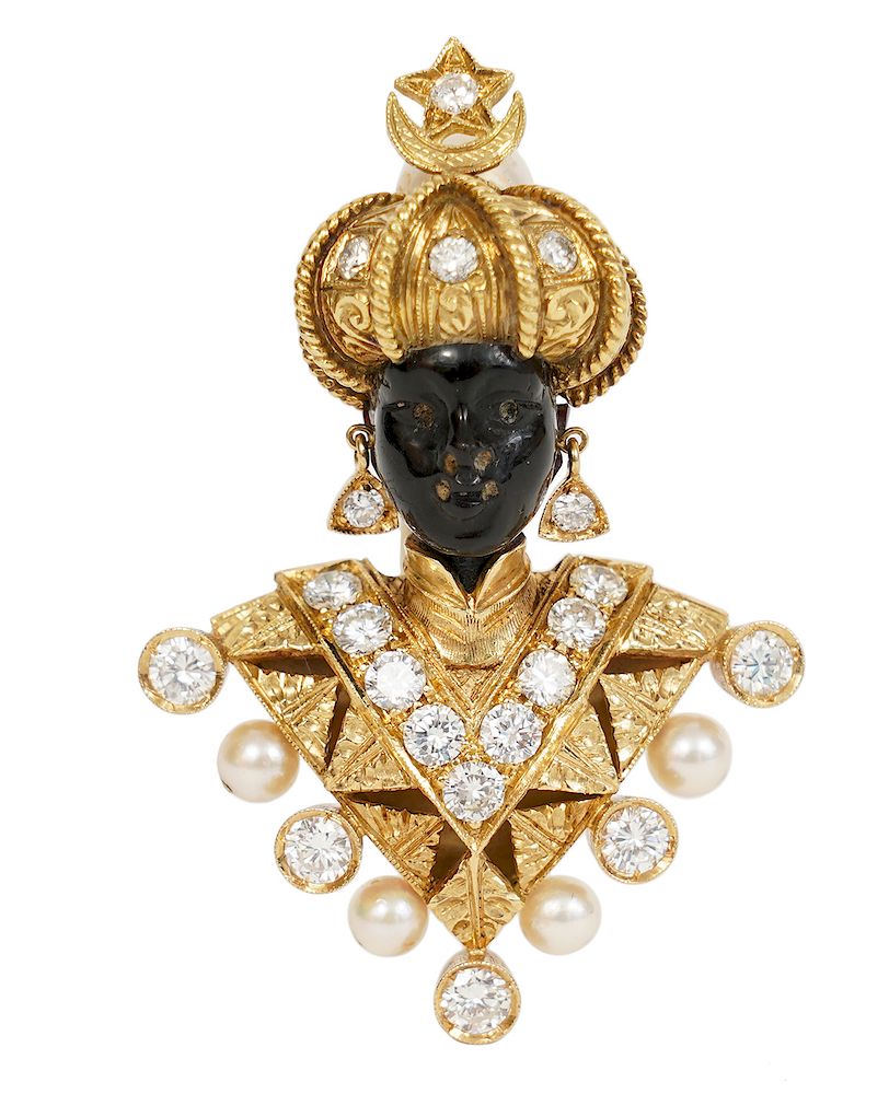 Appraisal: Nardi Diamond Pearl Black Coral K Brooch Nardi bejeweled Blackamoor