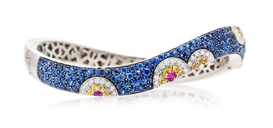 Appraisal: Sale Lot An Karat White Gold Multicolor Sapphire and Diamond