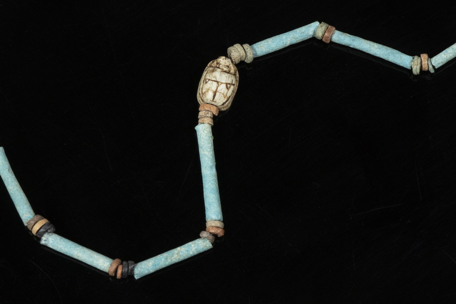 Appraisal: EGYPTIAN NECKLACE Faience and scarab necklace long