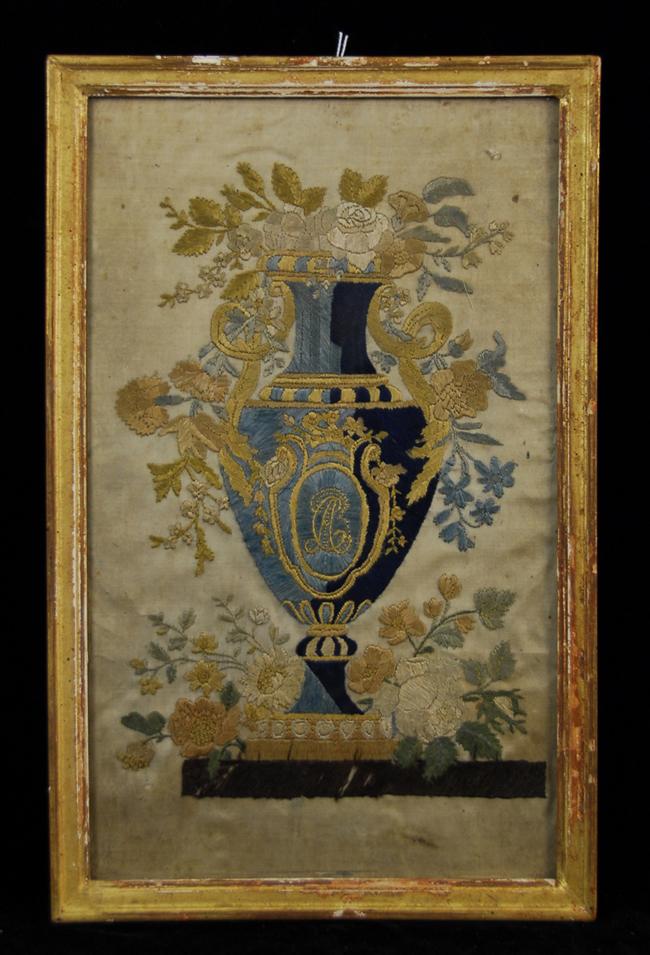 Appraisal: LOUIS XVI FRAMED SILK NEEDLEWORK PANEL depicting a flowering vase