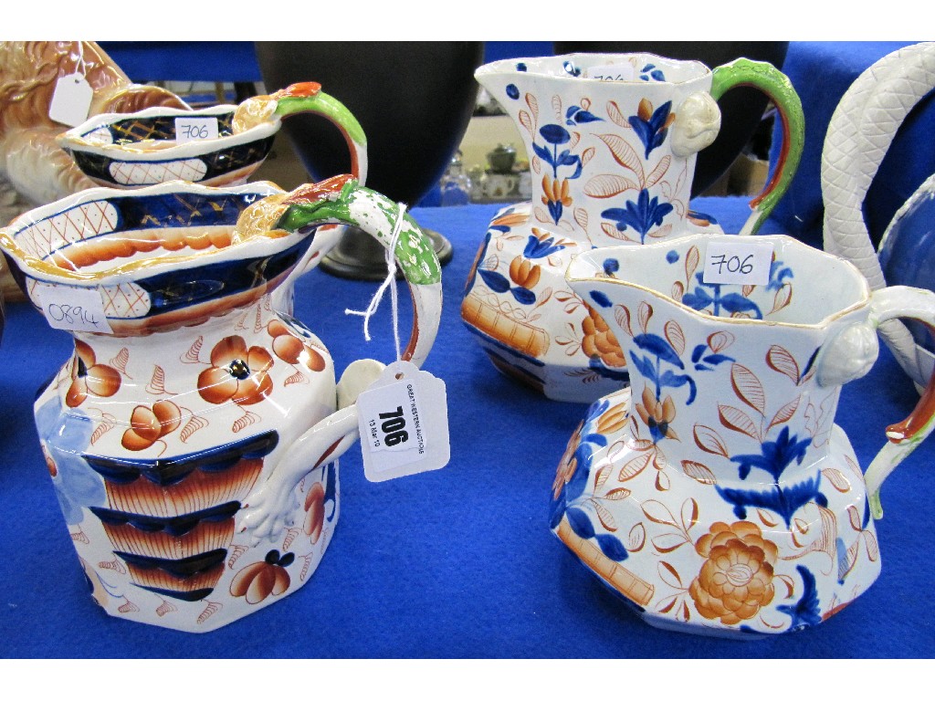 Appraisal: Four Ironstone pottery jugs decorated in the Imari palette