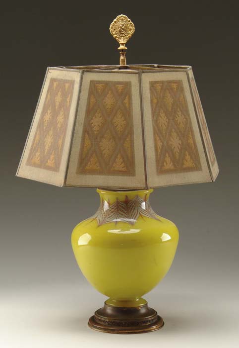 Appraisal: TIFFANY DECORATED LAMP BASE Unusual glass lamp base is decorated