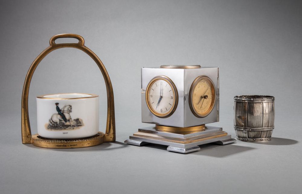 Appraisal: Hermes Desk Compendium Clock c designed by Paul Dupre Lafon