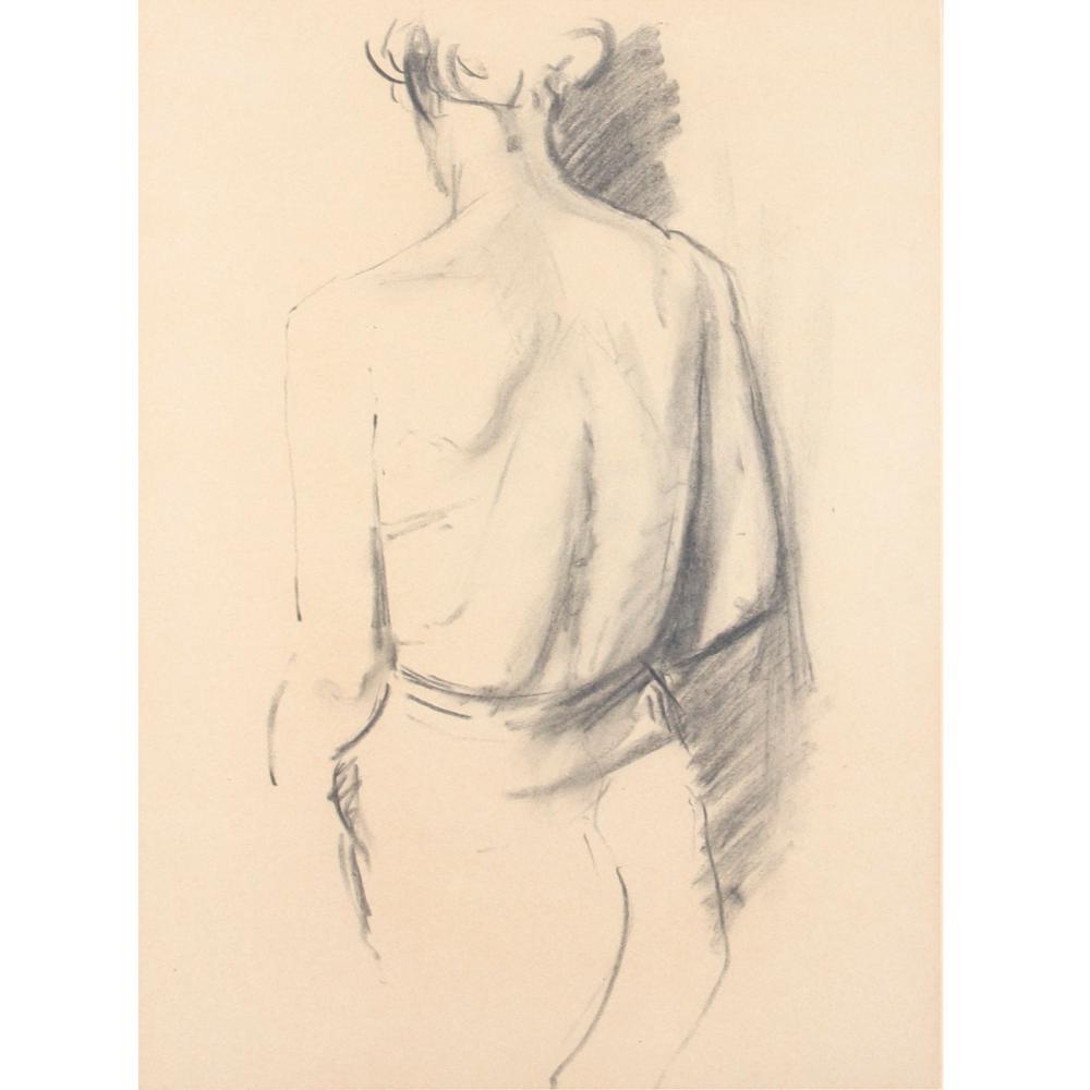 Appraisal: FRAMED FIGURE STUDY IN CHARCOAL OF A MALE SEMI-NUDE MODEL